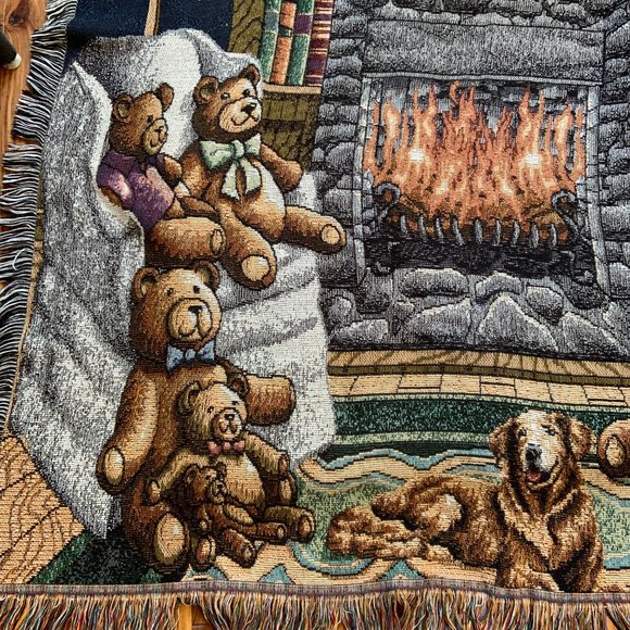 Dog & Bears  by the Fireplace Throw - Picture 2 of 5